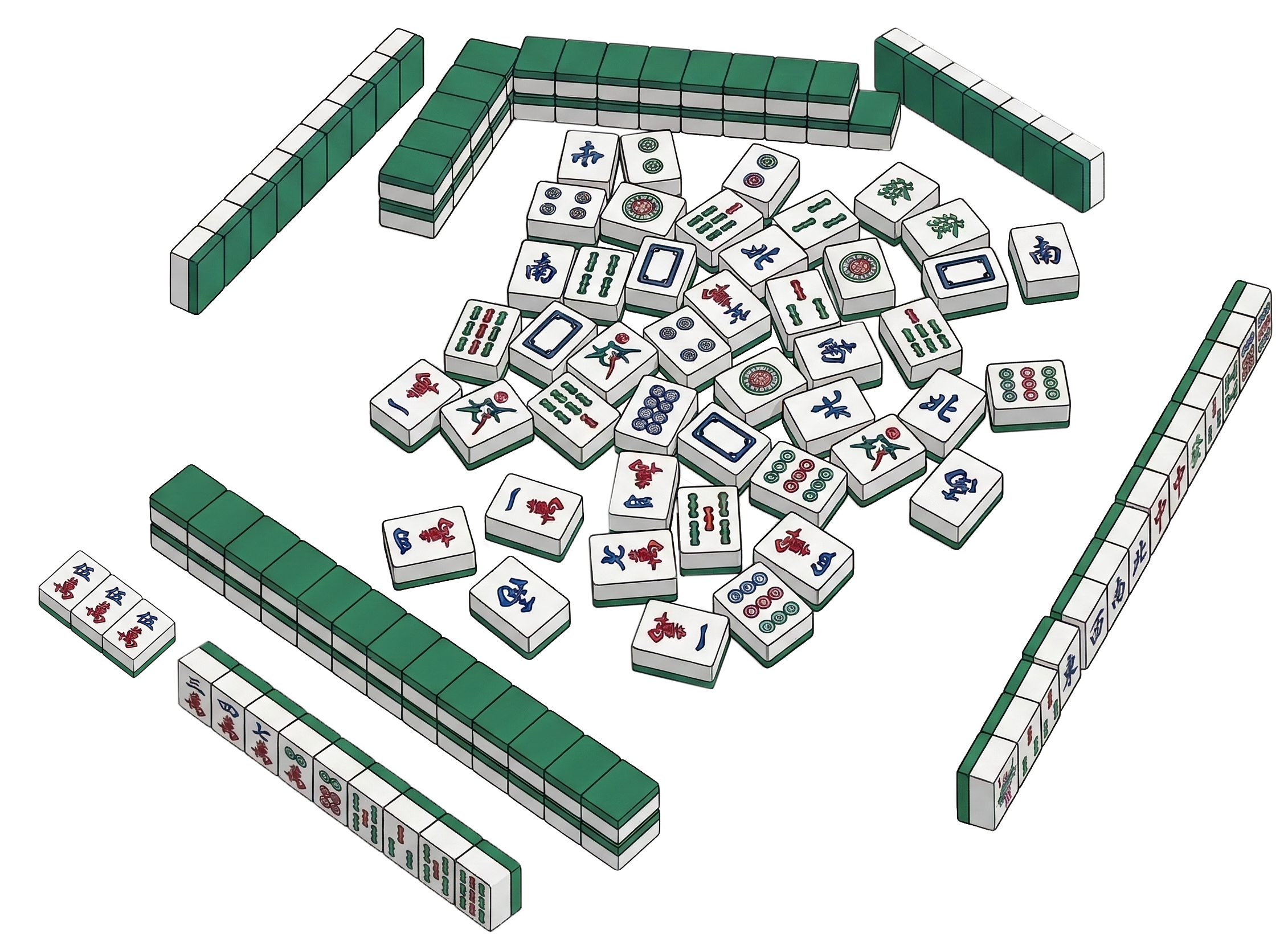 Mahjong tiles spread out on a table
